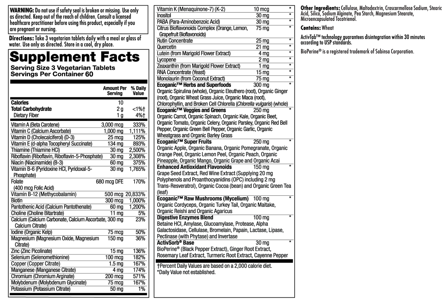 Enhanced Energy® Whole Food Multivitamin Iron-Free VegCaps