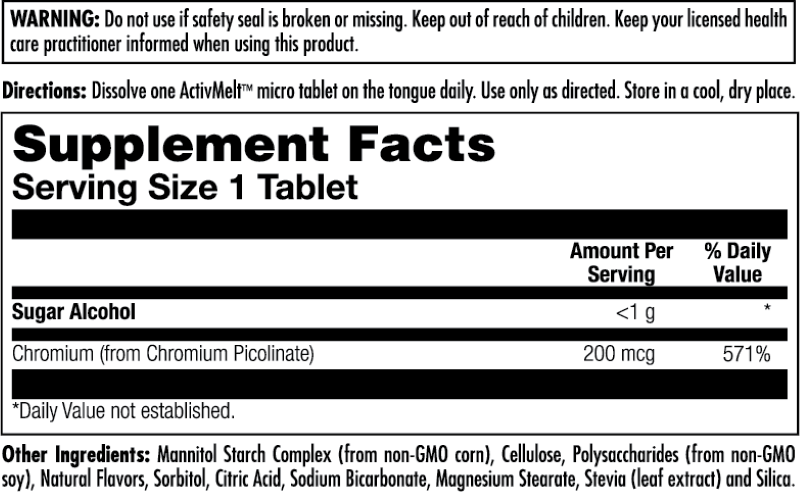 Chromium Picolinate 200 mcg ActivMelt® Instant Dissolve Tablets