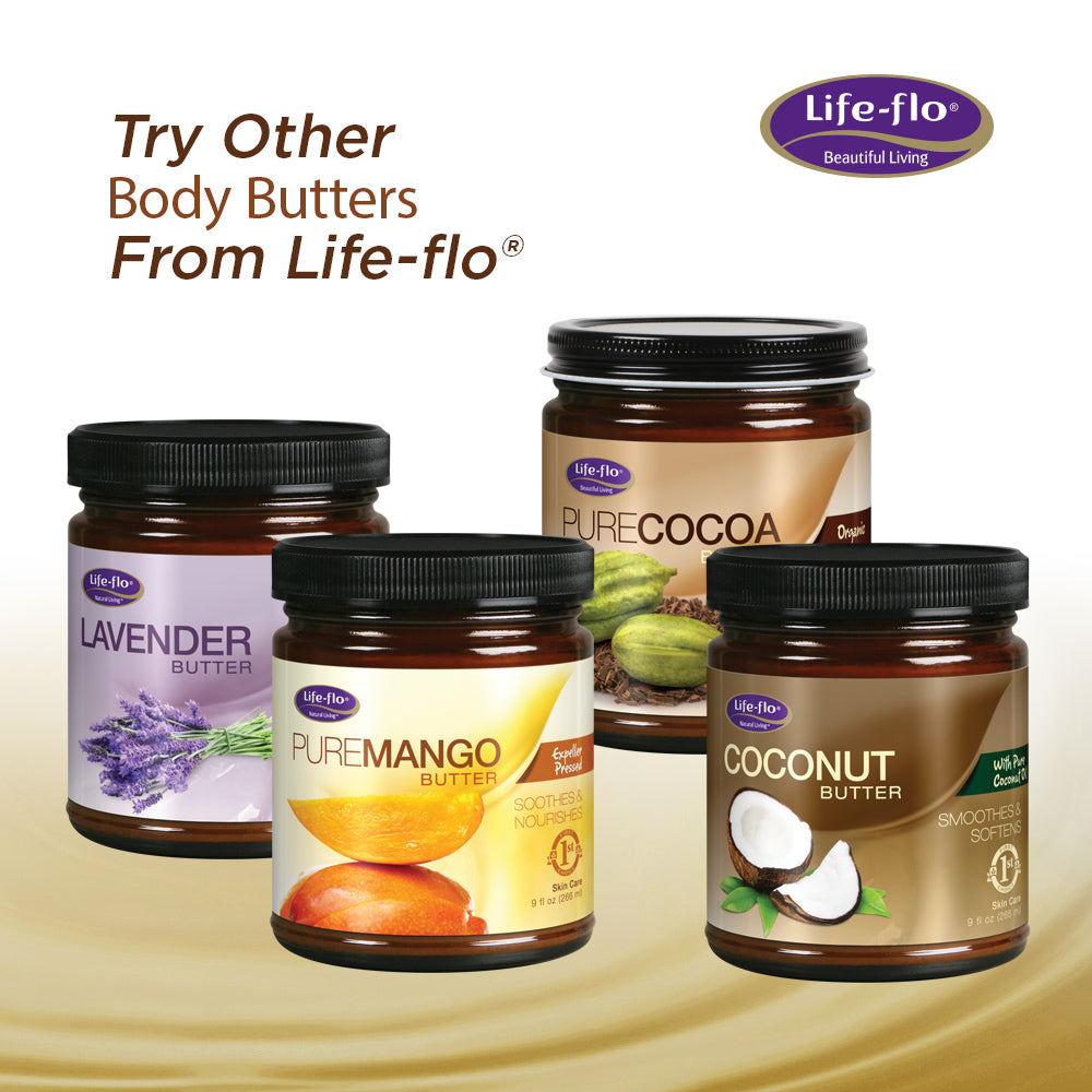 Life-flo Pure Mango Butter, Soothing Moisturizer for Dry Skin Care, Smooths and Nourishes, Doubles as Lip Balm, Nail / Cuticle Cream, Hand and Body Lotion, 60-Day Guarantee, Not Tested on Animals, 9oz (Shea Butter)