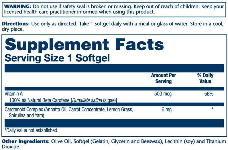 Food Carotene, Vitamin A As Beta Carotene 500 mcg