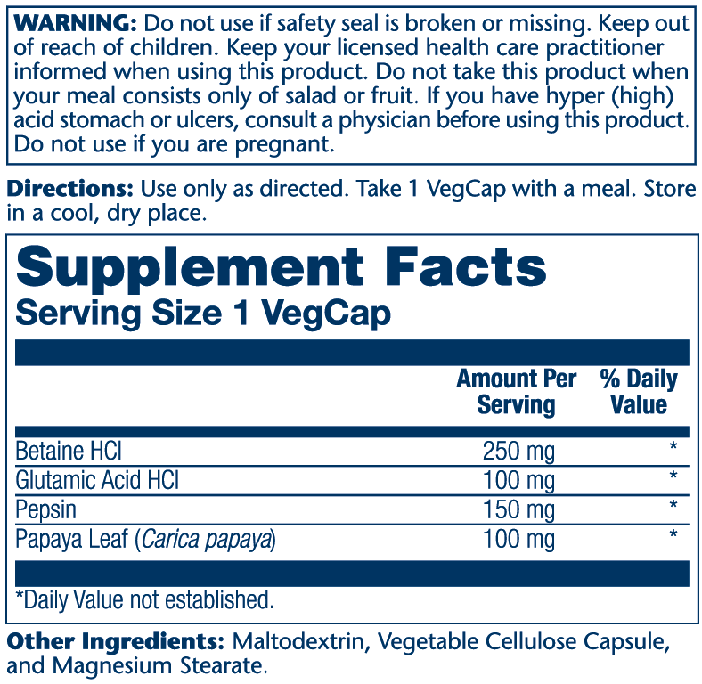 Betaine HCl with Pepsin 250mg