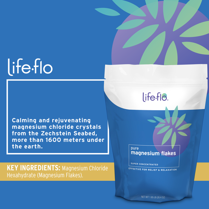 Life-flo Pure Magnesium Bath Flakes - Epsom Salt Bath Soak Alternative - Unscented Magnesium Flakes from the Zechstein Seabed - Relaxing Foot Bath w/ Ancient Trace Minerals - 60-Day Guarantee, 1.65lbs (1.65 lbs)