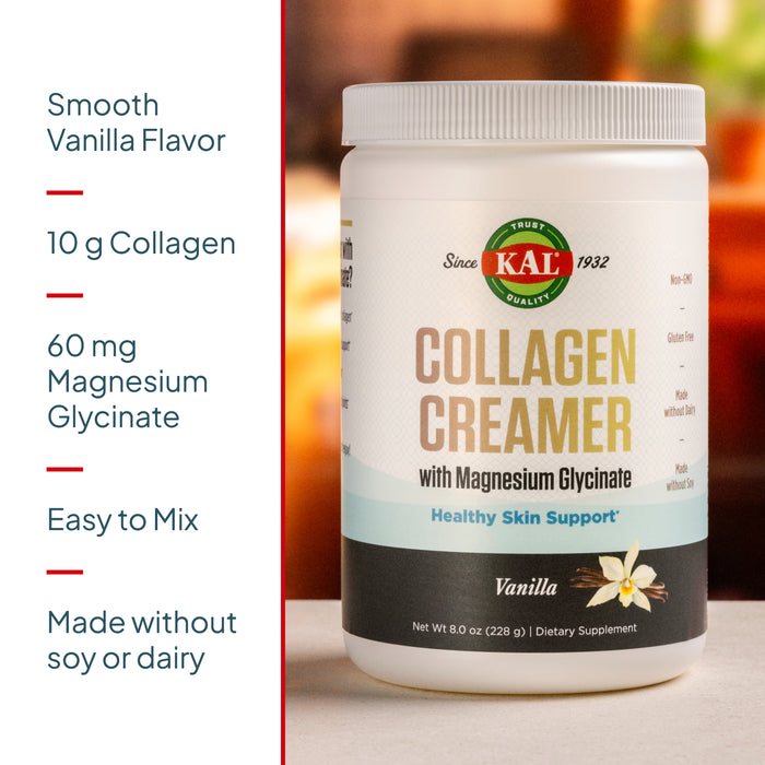 KAL Collagen Creamer, Vanilla Flavor, Keto Coffee Creamer with Coconut Milk Powder, Hydrolyzed Collagen Powder, Magnesium Glycinate, Non Dairy Creamer, 60-Day Guarantee, 12 Servings, 8 oz