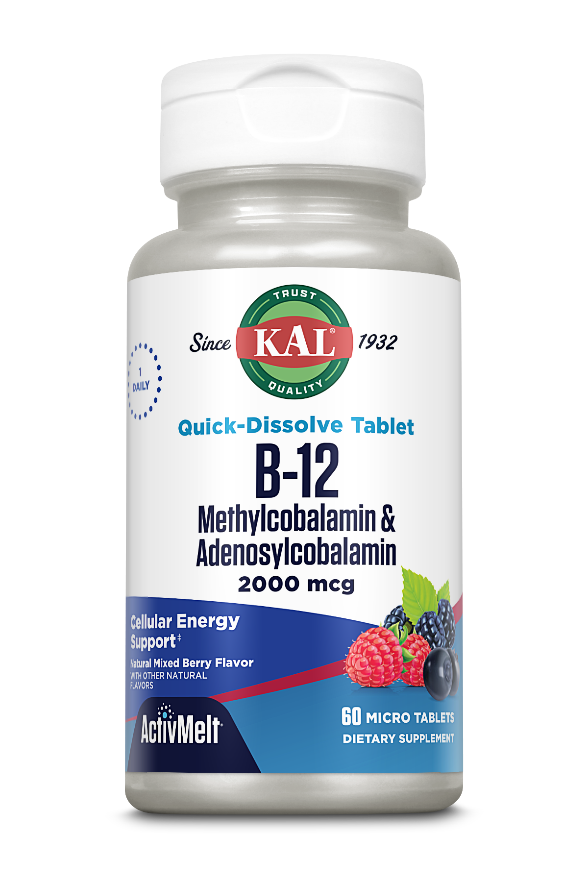 B-12 Methylcobalamin & Adenosylcobalamin 2000 mcg ActivMelt® Instant Dissolve Tablets