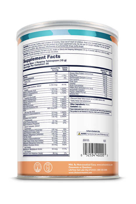 LifeTime allOne Rice Base Multiple Vitamin & Mineral Powder, Once Daily Multivitamin, Mineral & Whole Food Amino Acid Supplement, 7g of Rice Protein, 66 Servings, 2.2 lbs (66 Servings)