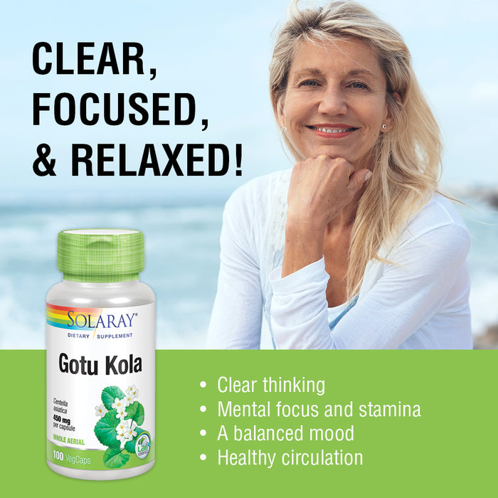 Solaray Gotu Kola 450 mg | Healthy Mood Circulation Support | Non-GMO & Vegan | 100 VegCaps