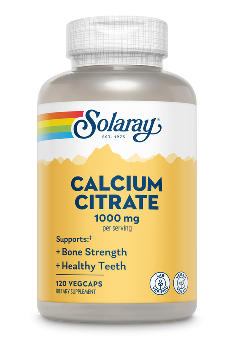 Solaray Calcium Citrate 1000mg - Chelated Calcium Supplement - Supports Bone Strength and Healthy Teeth - Easy to Digest - 60-Day Guarantee, Vegan - 60 Servings, 240 VegCaps (30 Serv, 120 Count)