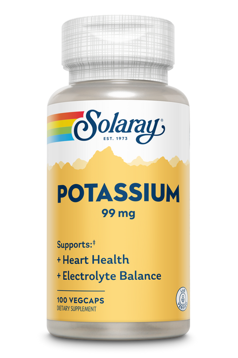 Solaray Potassium 99 mg - Electrolyte Balance Formula - Potassium Supplement for Electrolytes, Vascular and Heart Health Support - 60-Day Money Back Guarantee, Lab Verified,  100 Servings, 100 VegCaps