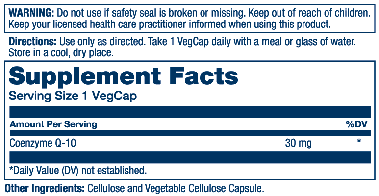 Solaray Pure CoQ-10 30 mg | Health Heart Function & Cellular Energy Support | Non-GMO, Vegan & Lab Verified for Purity | 60 VegCaps