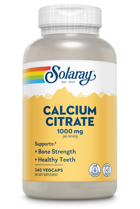 Solaray Calcium Citrate 1000mg - Chelated Calcium Supplement - Supports Bone Strength and Healthy Teeth - Easy to Digest - 60-Day Guarantee, Vegan - 60 Servings, 240 VegCaps (30 Serv, 120 Count)