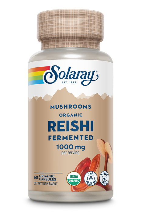 Solaray Fermented Reishi Mushroom 500mg | Healthy Immune, Heart & Brain Function Support | Energy & Mood Supplement | 60 VegCaps