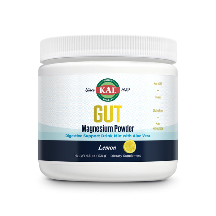 KAL Gut Magnesium Plus Aloe Vera Powder - Lemon Drink Mix - Magnesium Citrate Supplement with Aloe Vera Gel for Digestion & Relaxation Support - No Sugar - 60-Day Guarantee, 40 Servings, 4.8 OZ