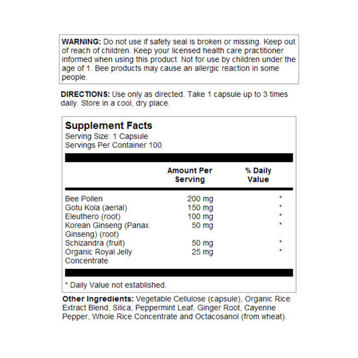 Honey Gardens Raw Energy Extreme : 46100: Cap, (Btl-Plastic) 720mg 100ct