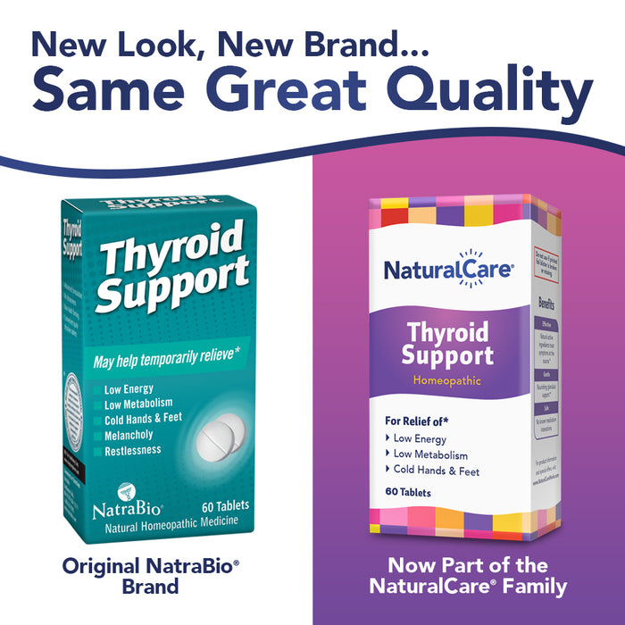 NaturalCare Thyroid Support Homeopathic, Relieves Low Energy, Low Metabolism, Cold Hands & Feet & Other Symptoms,* Advanced Formula Made to OTC Homeopathic Standards, 60 Servings, 60 Tabs