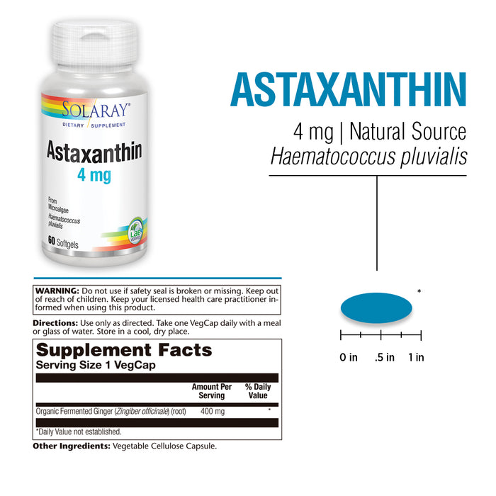 Solaray Astaxanthin 4 mg | Antioxidant | Healthy Eye, Skin, Cardiovascular Function & Joint Support | 60 Softgels