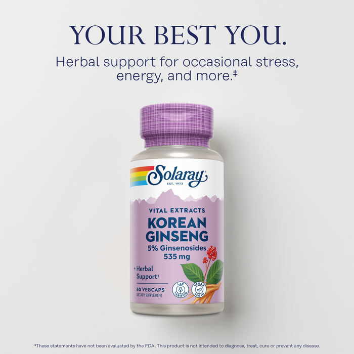 Solaray Korean Ginseng Root Extract - Herbal Support for Occasional Stress, Energy, and Physical Endurance - 5% Ginsenosides - Vegan, Lab Verified - 60 Servings, 60 VegCaps