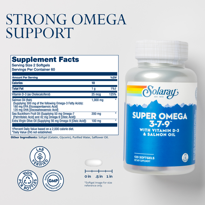 Solaray Super Omega 3 7 9 Supports Healthy Skin, More EPA, DHA, Essential Fatty Acids from Fish Oil Mini Softgel, 120ct