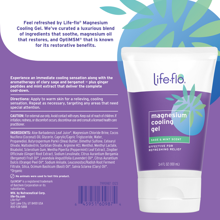 Life-flo Magnesium Cooling Gel, Refreshing Magnesium Lotion for Women Instantly Cools Hot Flashes, Soothes and Restores with Magnesium Chloride and MSM, Fresh Sage Mint Scent, 60-Day Guarantee, 3.4 oz