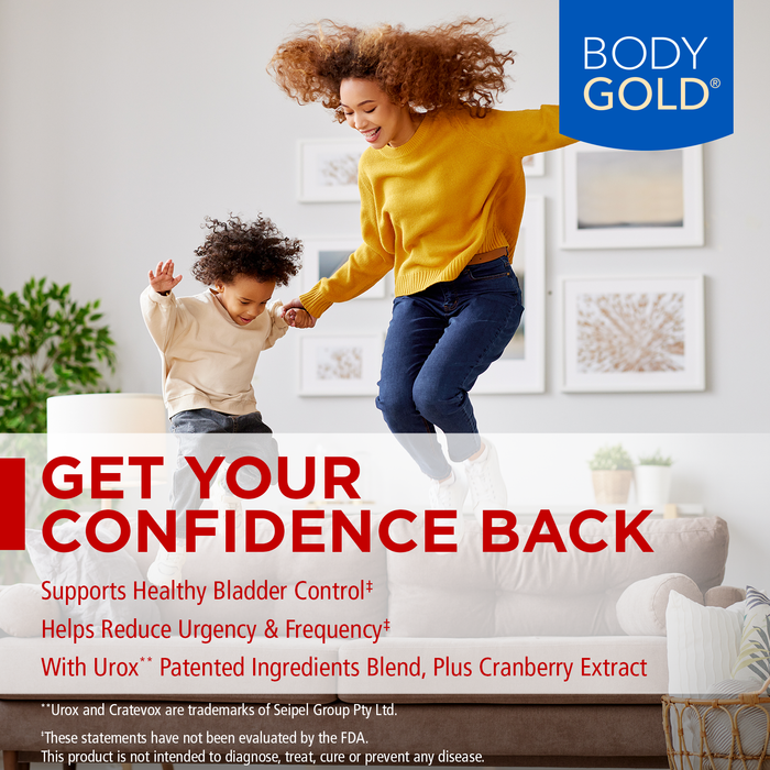 BODY GOLD Discreet Confidence - Helps Support Bladder Control, Reduce Urgency and Frequency - Bladder Support with Urox, Cranberry Extract, Gluten Free, Vegan, 60-Day Guarantee, 30 Serv, 60 VegCaps