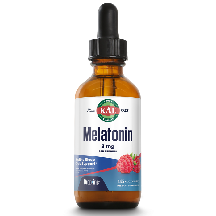 KAL Melatonin DropIns 3mg, Healthy Sleep Aid Support, Liquid Melatonin Drops for Optimal Absorption & Calming Relaxation Support, Fast Acting, Natural Raspberry Flavor, Approx. 55 Servings, 1.85oz