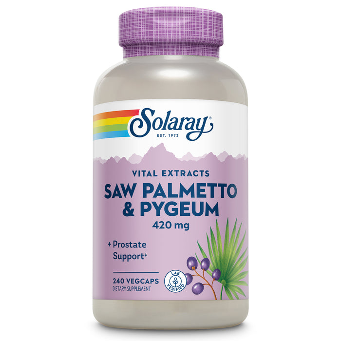 SOLARAY Saw Palmetto and Pygeum - Saw Palmetto for Men and Pygeum Bark - With Zinc, Vitamin B6, Pumpkin Seed and Amino Acids - Prostate Supplements for Men w/ Beta Sitosterol