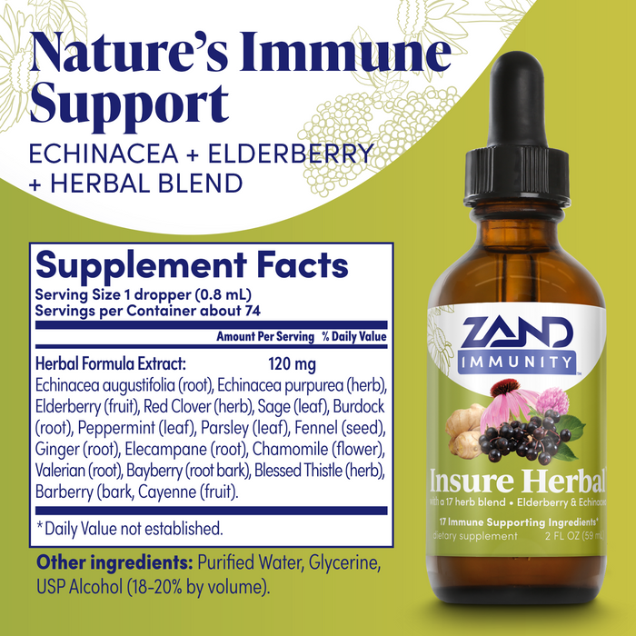 Zand Insure Immune Support, Herbal Liquid Echinacea Supplement, Features Goldenseal, Chamomile, Ginger & Valerian 8 oz (2 Fl Oz (Pack of 1))