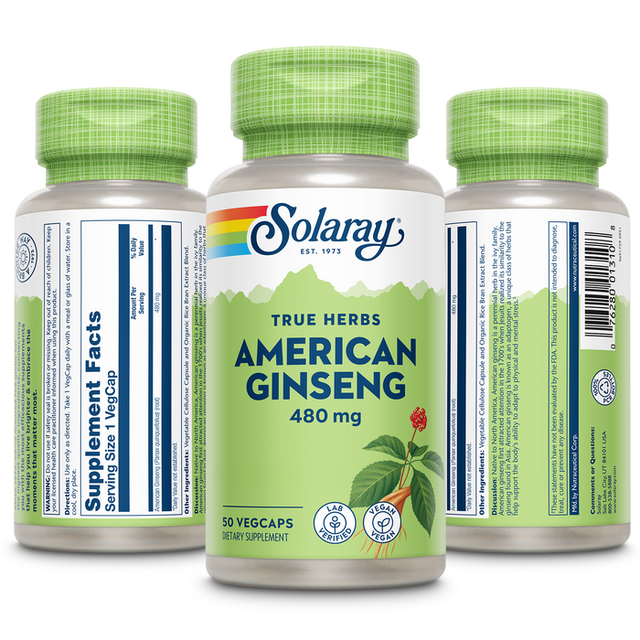 Solaray American Ginseng 480 mg | Adaptogenic Herb | Healthy Mood, Energy & Physical Endurance Support | 50 VegCaps