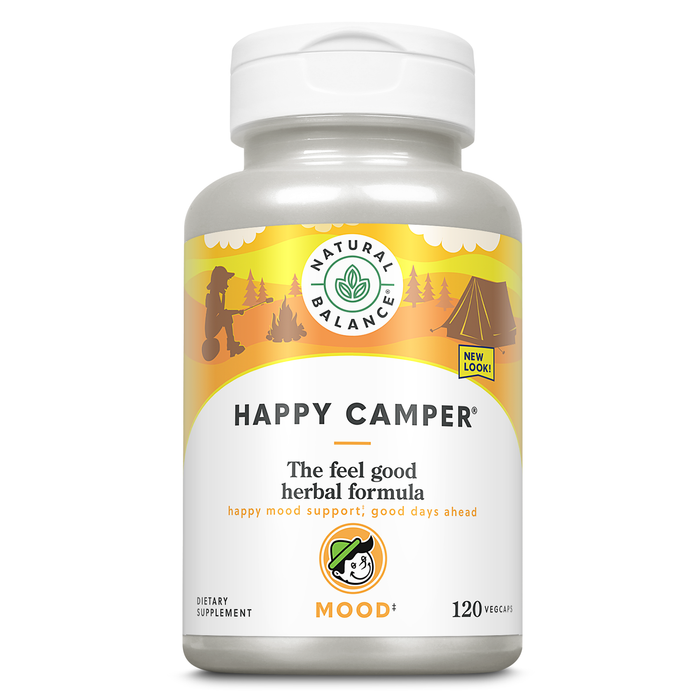 Natural Balance Happy Camper - Feel-Good Mood Support Supplement - Gotu Kola, Passion Flower, and Kava Kava Capsules - 60-Day Guarantee (120 Count)