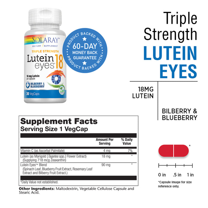 Solaray Triple Strength Lutein Eyes, 18 mg | Eye & Macular Health Support Supplement w/ Naturally Occurring Lutein and Zeaxanthin | Non-GMO (30 CT)