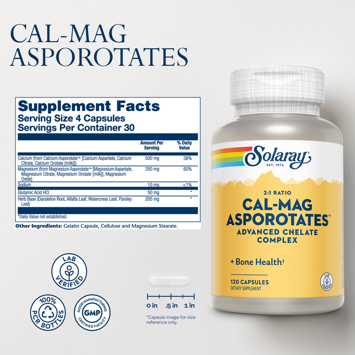 Solaray Calcium & Magnesium Asporotate 2:1, Capsule (Btl-Plastic) | 120ct