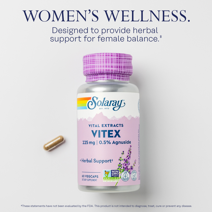 Solaray Vitex Berry Extract 225 mg - Chasteberry Supplement for Women - Traditional Hormone Balance Support - Chaste Tree Berry - Vegan, Lab Verified - 60 Servings, 60 VegCaps