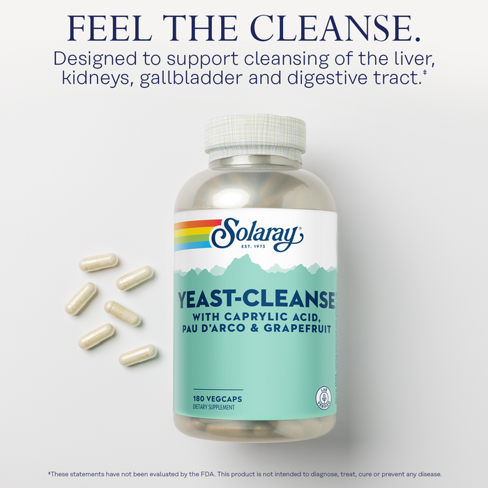 Solaray Yeast Cleanse, Detox Cleanse for Healthy Yeast Balance Support, with Caprylic Acid, Pau d'Arco, Licorice Root Extract and Grapefruit Seed Extract, 60-Day Guarantee, 30 Servings, 180 VegCaps