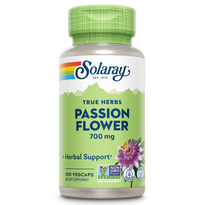 SOLARAY Passion Flower 700 mg Whole Aerial - Soothing Herbal Support - Passion Flower Capsules - Vegan, Non-GMO, 60-Day Guarantee, Lab Verified - 50 Servings, 100 VegCaps