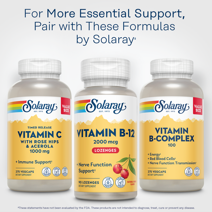 SOLARAY Vitamin B12 2000 mcg Lozenges - No Sugar, Natural Cherry Flavor Vitamin B 12 Supplement for Nerve Function, Energy and Red Blood Cell Support - Lab Verified, Vegan - 90 Servings, 90 Lozenges