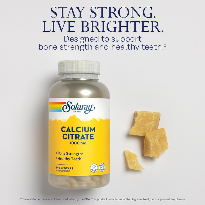 Solaray Calcium Citrate 1000mg - Chelated Calcium Supplement - Supports Bone Strength and Healthy Teeth - Easy to Digest - 60-Day Guarantee, Vegan - 60 Servings, 240 VegCaps (240 Count (Pack of 1))