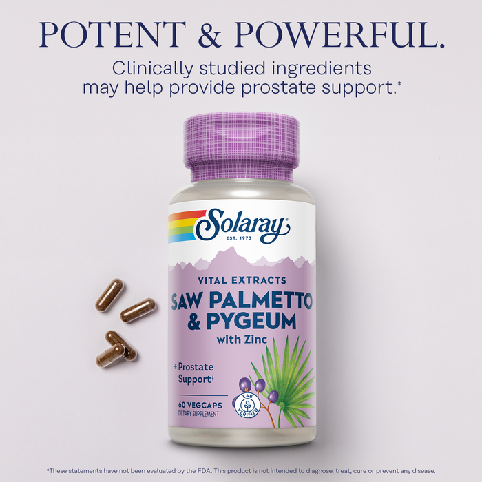 SOLARAY Saw Palmetto and Pygeum - Saw Palmetto for Men and Pygeum Bark - With Zinc, Vitamin B6, Pumpkin Seed and Amino Acids - Prostate Supplements for Men w/ Beta Sitosterol