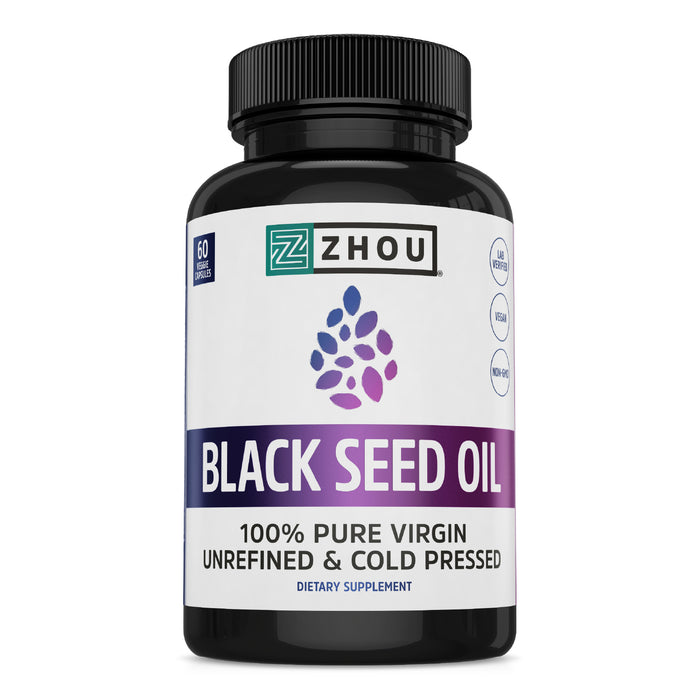 Zhou Nutrition Black Seed Oil Capsules, 100% Virgin, Cold Pressed Source of Omega 3 6 9, Super Antioxidant for Immune Support, Joints, Digestion, Hair & Skin, 60 Caps