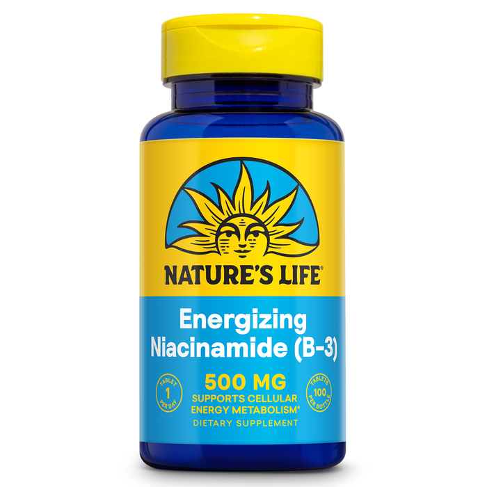 Nature's Life Energizing Niacinamide 500mg - No Flush Vitamin B 3 Niacin Supplement - Nerve Function, Metabolism and Healthy Energy Support - 60-Day Guarantee, Lab Verified, 100 Servings, 100 Tablets