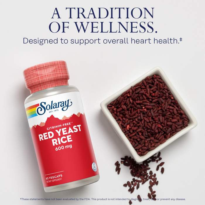 Solaray Red Yeast Rice, Healthy Heart Support, Citrinin-Free, 60 Day Money-Back Guarantee, 45 Servings, 45 VegCaps