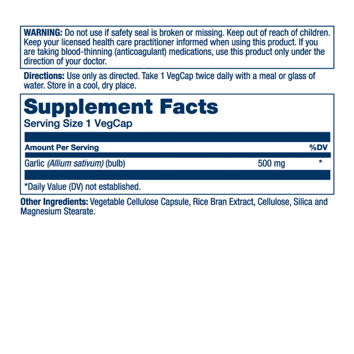 Solaray Garlic Bulb 500 mg | Healthy Immune, Circulatory & Cardiovascular Systems Support | Vegan, Non-GMO | 100 VegCaps