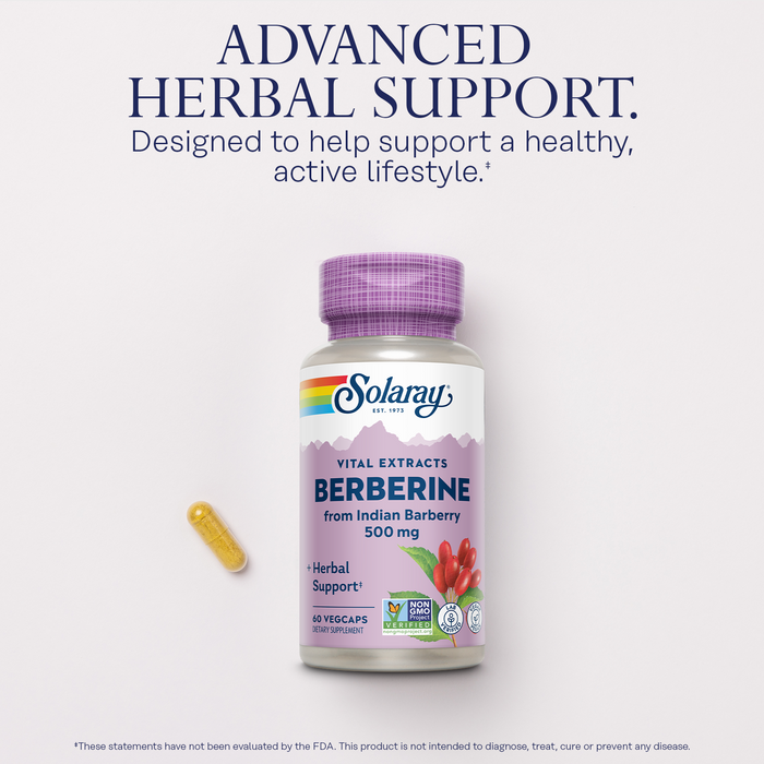 SOLARAY Berberine 500mg - Berberine Supplement for a Healthy, Active Lifestyle - With Berberine HCl from Indian Barberry - Vegan, Non-GMO, 60-Day Guarantee - 60 Servings, 60 VegCaps