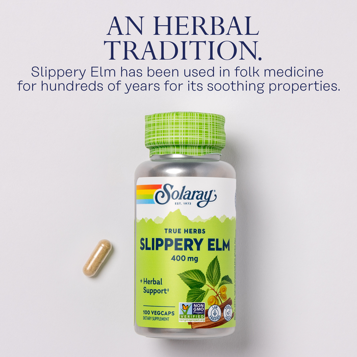 SOLARAY Slippery Elm Bark Capsules (Ulmus Rubra) 400 mg - Soothing Herbal Support with Mucilage - Vegan, Lab Verified, 60-Day Money Back Guarantee - 100 Servings, 100 VegCaps