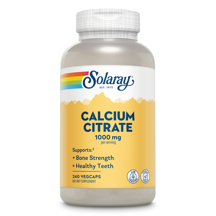 Solaray Calcium Citrate 1000mg - Chelated Calcium Supplement - Supports Bone Strength and Healthy Teeth - Easy to Digest - 60-Day Guarantee, Vegan - 60 Servings, 240 VegCaps (240 Count (Pack of 1))