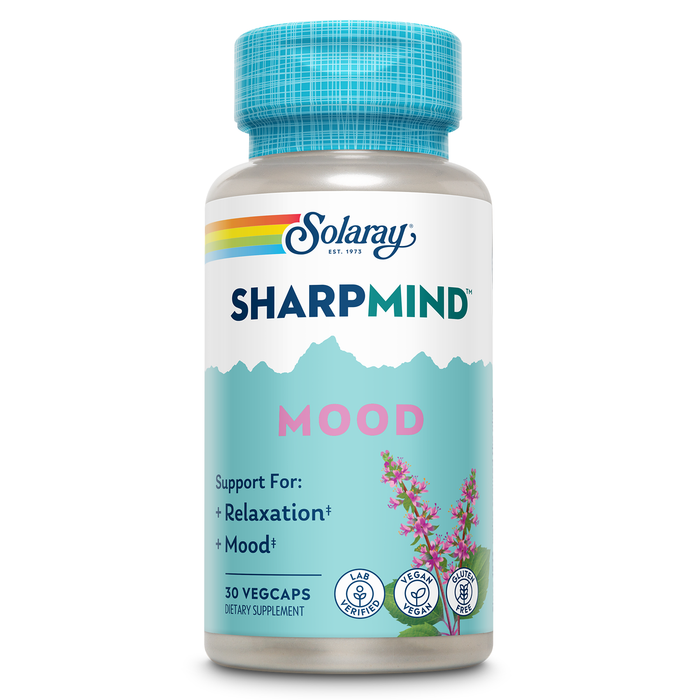 SOLARAY SharpMind Mood Support Supplement, Nootropic for Relaxation and Stress Relief, Zembrin, Holy Basil, Lithium 5mg, Organic Reishi Mushroom, 60 Day Guarantee, 30 Servings, 30 VegCaps