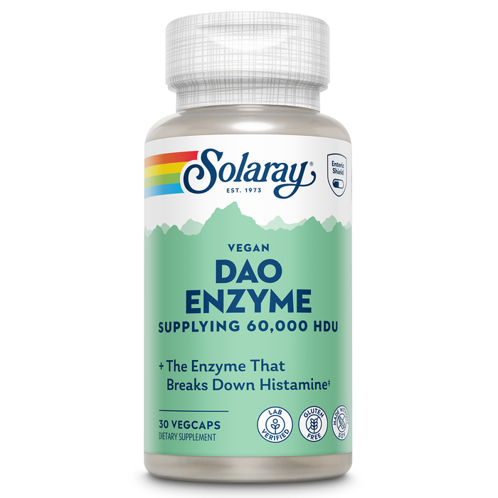 SOLARAY DAO Enzyme - Digestive Enzyme That Breaks Down Histamine - 60,000 HDU - Digestive Enzymes - Vegan, Gluten Free, Lab Verified - 30 Servings, 30 VegCaps