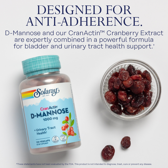 Solaray D-Mannose 1000mg with CranActin Cranberry Extract - D Mannose Cranberry Supplement with Vitamin C - Supports Urinary Tract and Bladder Health - Vegan, 60 Day Guarantee, 75 Serv, 150 VegCaps (120 CT)