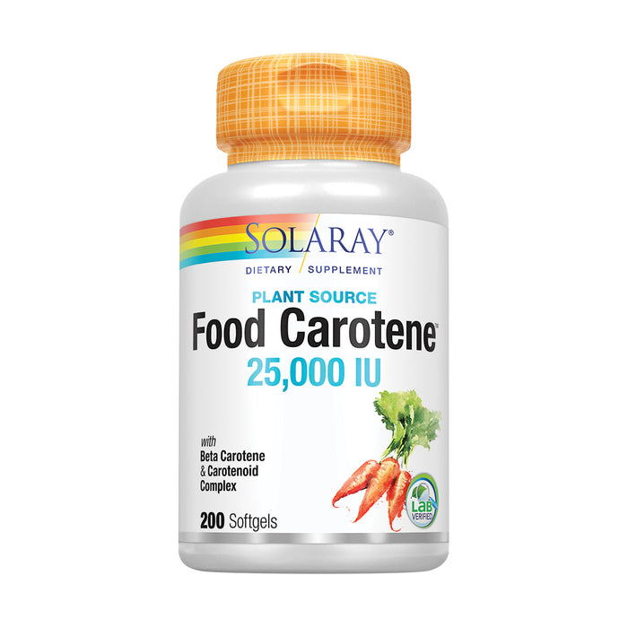 Solaray Food Carotene, Vitamin A as Beta Carotene 25000IU Carotenoids for Healthy Skin & Eyes, Antioxidant Activity & Immune System Support (076280041217) (200 CT)