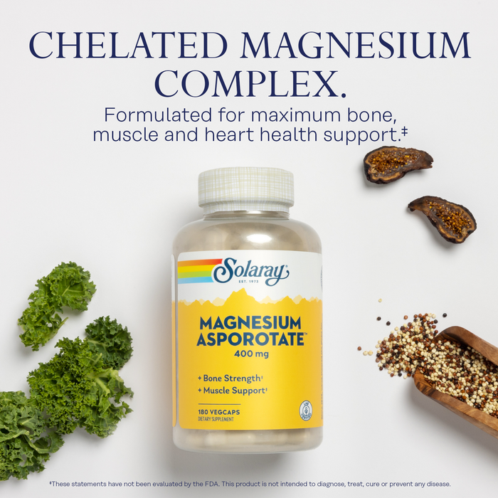 SOLARAY Magnesium Asporotate - Chelated Magnesium 400mg w/ Magnesium Citrate, Orotate and Aspartate - Bone Health, Muscle, Heart Health and Relaxation Support, 60-Day Guarantee, 30 Serv, 60 VegCaps (90 Servings, 180 VegCaps)