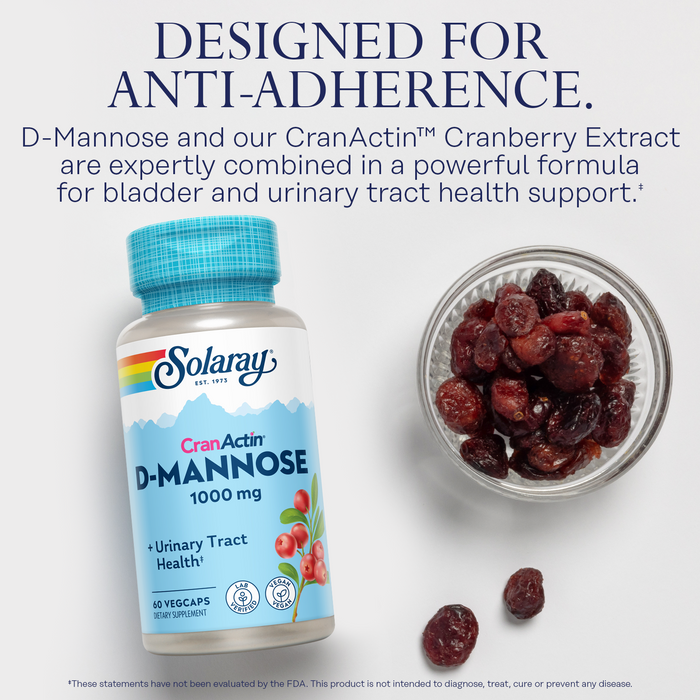 Solaray D-Mannose 1000mg with CranActin Cranberry Extract - D Mannose Cranberry Supplement with Vitamin C - Supports Urinary Tract and Bladder Health - Vegan, 60 Day Guarantee, 75 Serv, 150 VegCaps (60 CT)