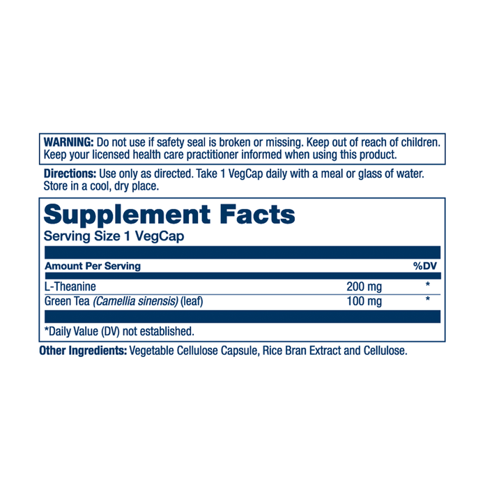 Solaray L-Theanine 200mg w/ Green Tea Leaf 100mg Relaxation, Stress, Mood & Focus Support w/out Drowsiness Lab Verified 90 VegCaps